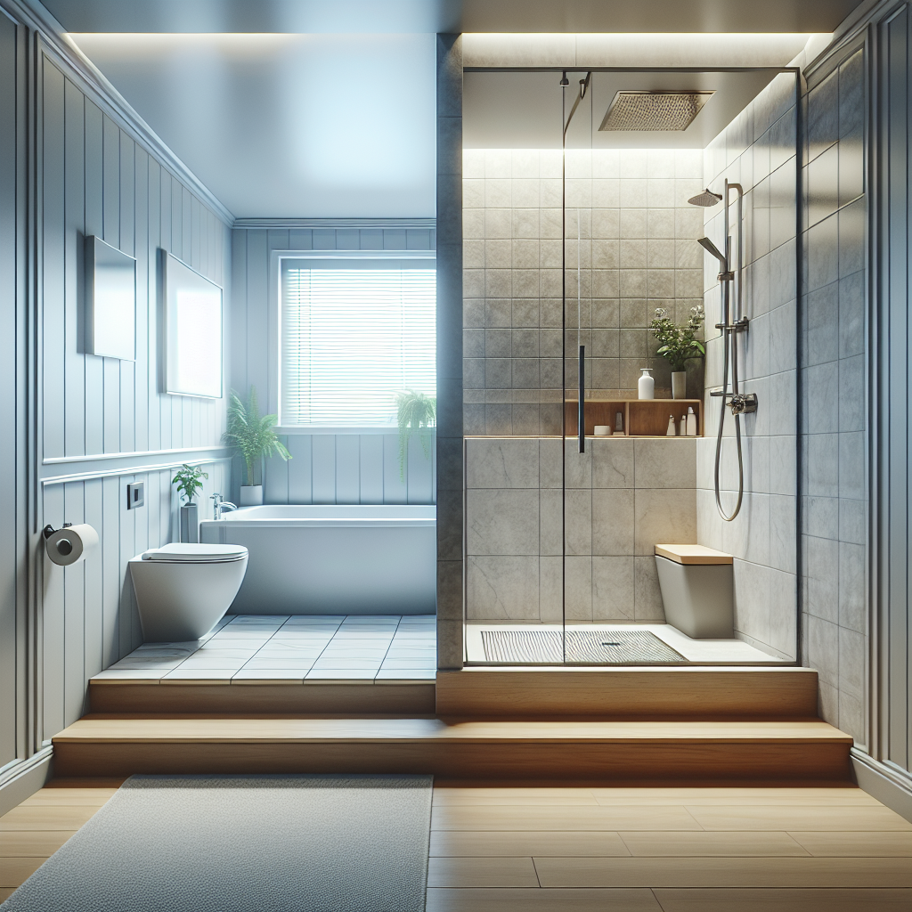 Caption: Experience utmost luxury and state-of-the-art bathroom remodeling with our latest tub-to-shower conversion – a modern blend of aesthetics and design.  A modern and contemporary designed ultimate tub-to-shower conversion.