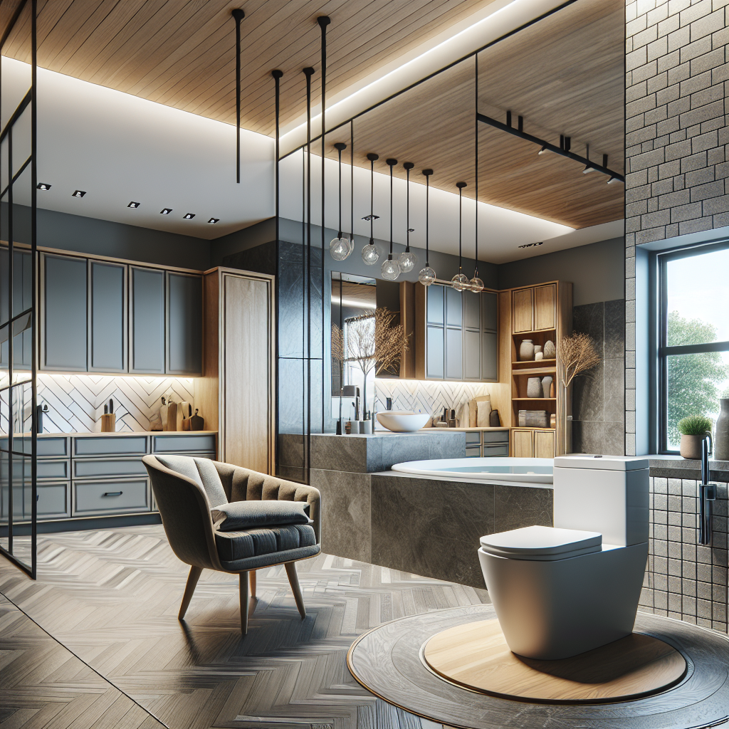 Envisioning Innovative Spaces with Skilled Bathroom and Kitchen Designers. Interior designers drafting a blueprint for a luxury bathroom and kitchen.