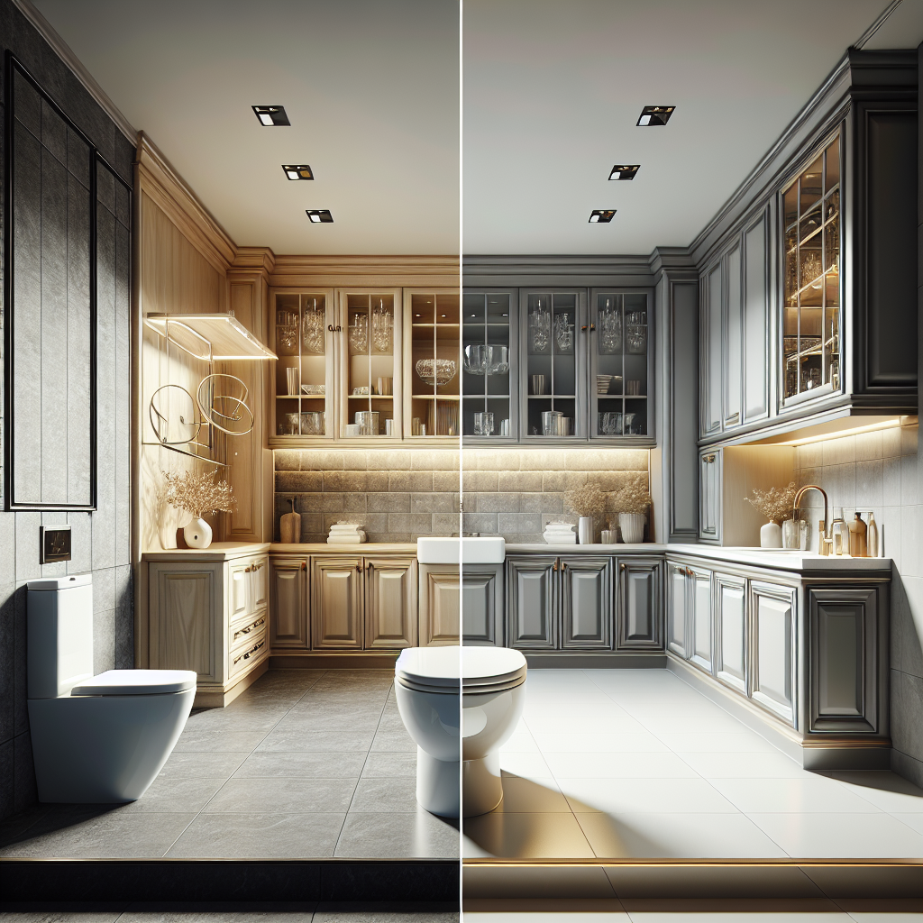 Caption: Experience the epitome of contemporary design with our professional bathroom and kitchen designers, transforming spaces into modern masterpieces.  Alt Text: Interior view of a modern themed bathroom and kitchen designed by professional designers, showcasing their unleashed creativity.