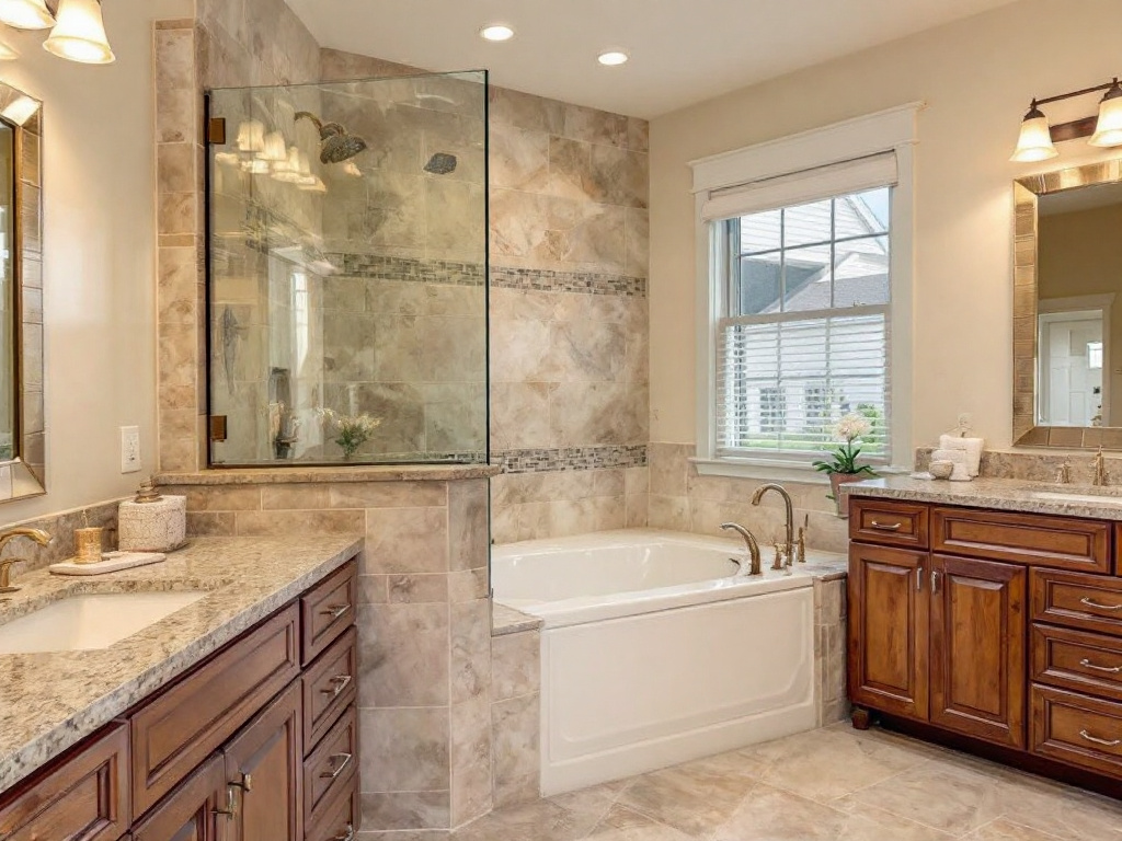 Professional construction contractors working on a bathroom remodeling project in Dover, MA.