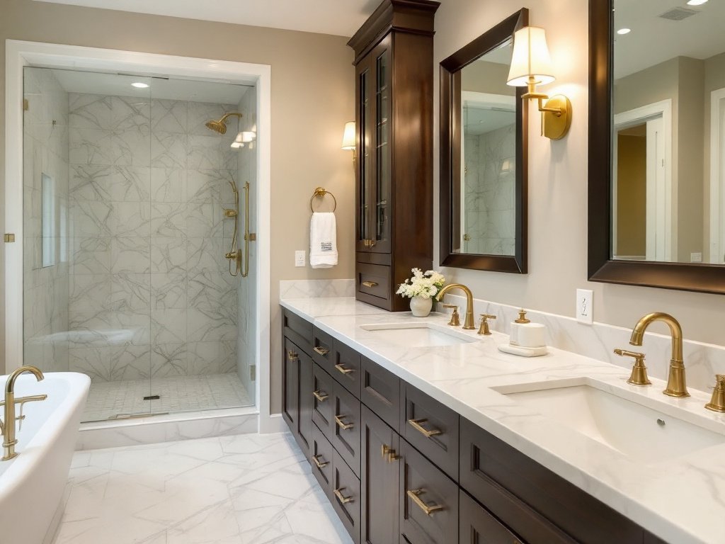 Alt Text: Modern and contemporary bathroom renovation by Home Improvement Service in Concord, MA.