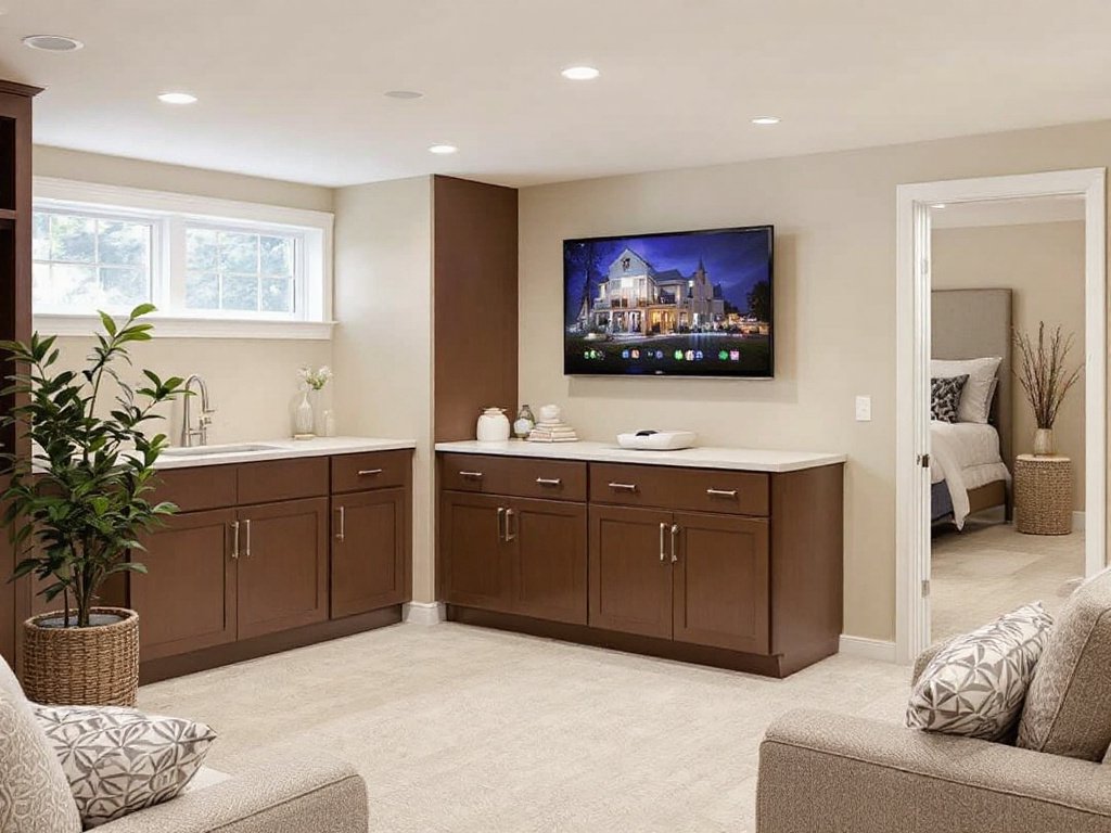 Stunning modern basement remodeling design in Weston, MA