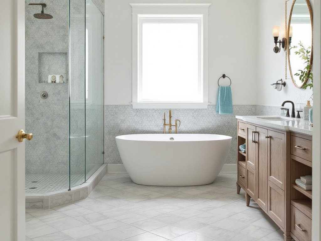 Brookline's Masterpiece: The Unveiling of an Exquisite Bathroom Transformation An exquisitely transformed elegant bathroom in Brookline, MA