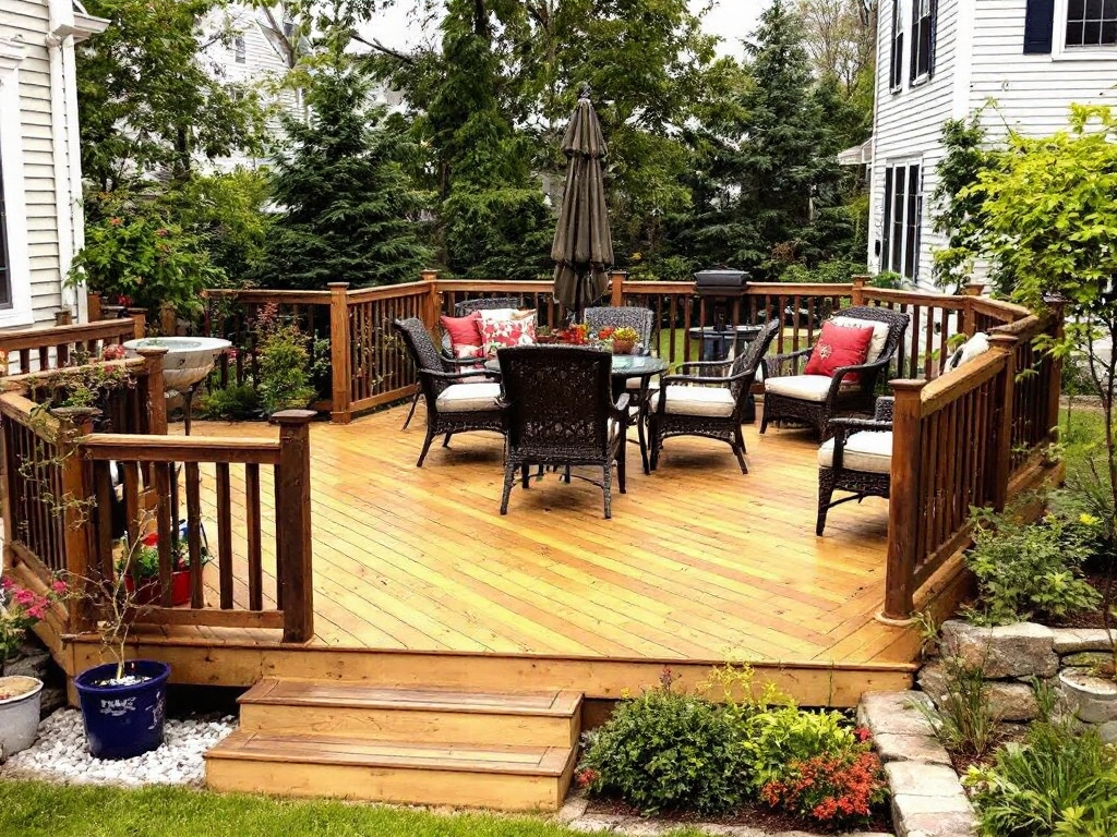 Innovate Your Outdoor Space with Outstanding Deck Installations in Billerica, MA. An elegant deck installation enhancing the beauty of an outdoor space in Billerica, MA.