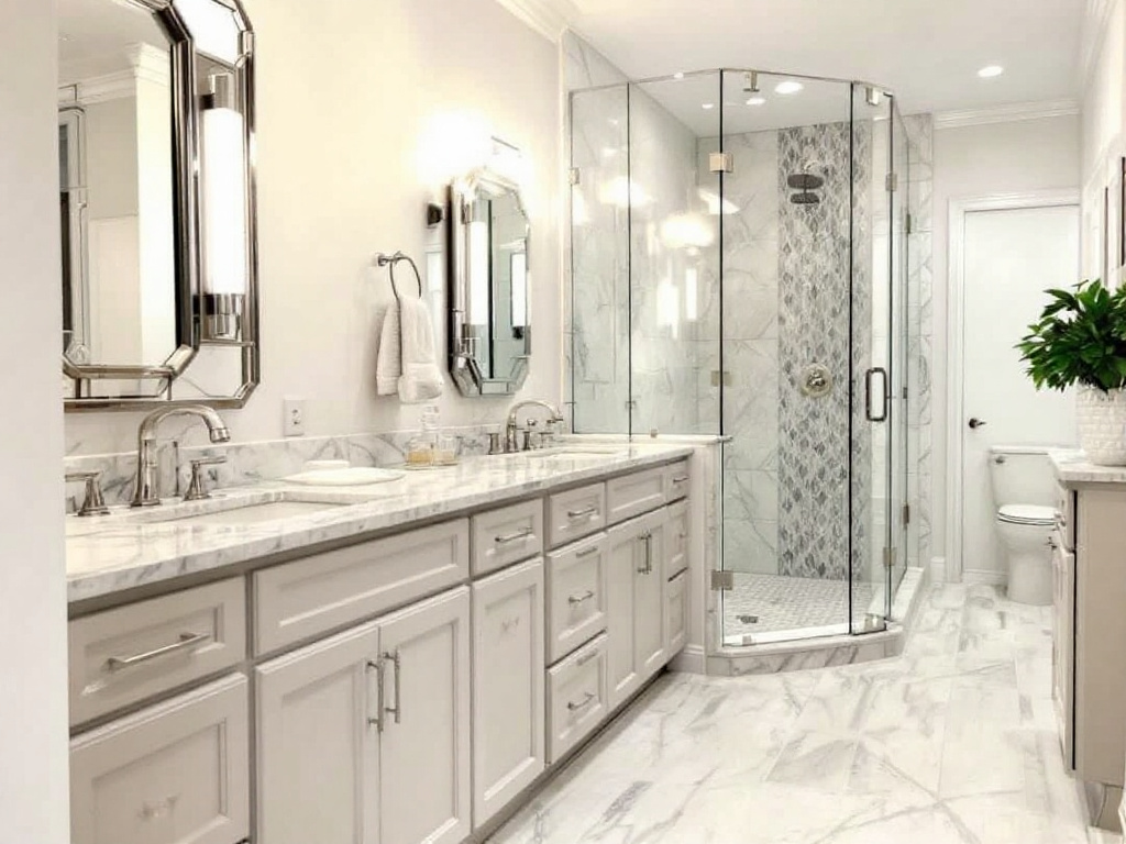 Caption: Sparkling new bathroom renovation, flawlessly designed for a modern look, courtesy of the finest general contractors in Needham, MA. Modern and contemporary designed bathroom renovation by a top general contractor in Needham, MA.