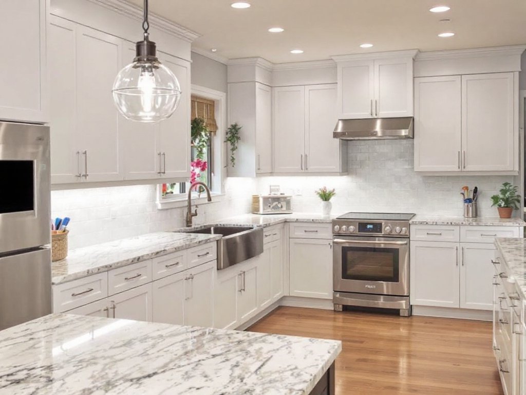 Master craftsmen skilfully renovating a kitchen with contemporary design techniques in Sudbury, MA.