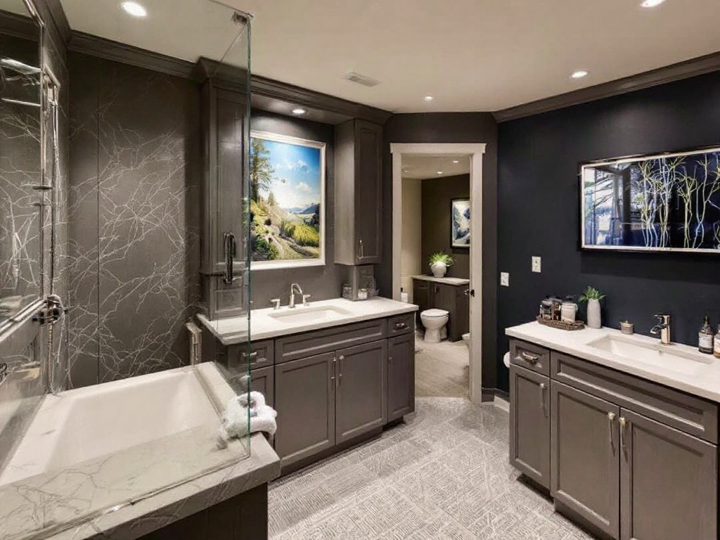 A contemporary basement with a modern design, revealing the art of basement finishing.