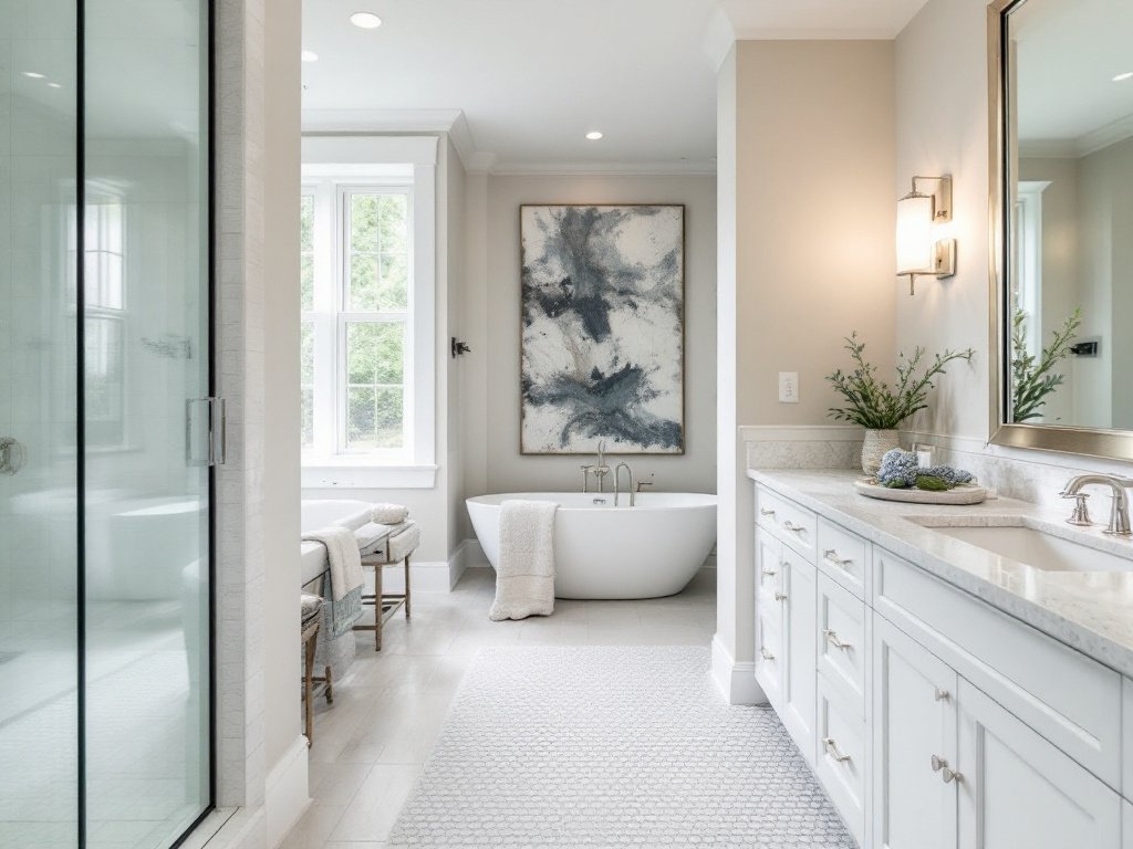Skilled general contractors executing a contemporary bathroom remodeling project in Ashland, MA
