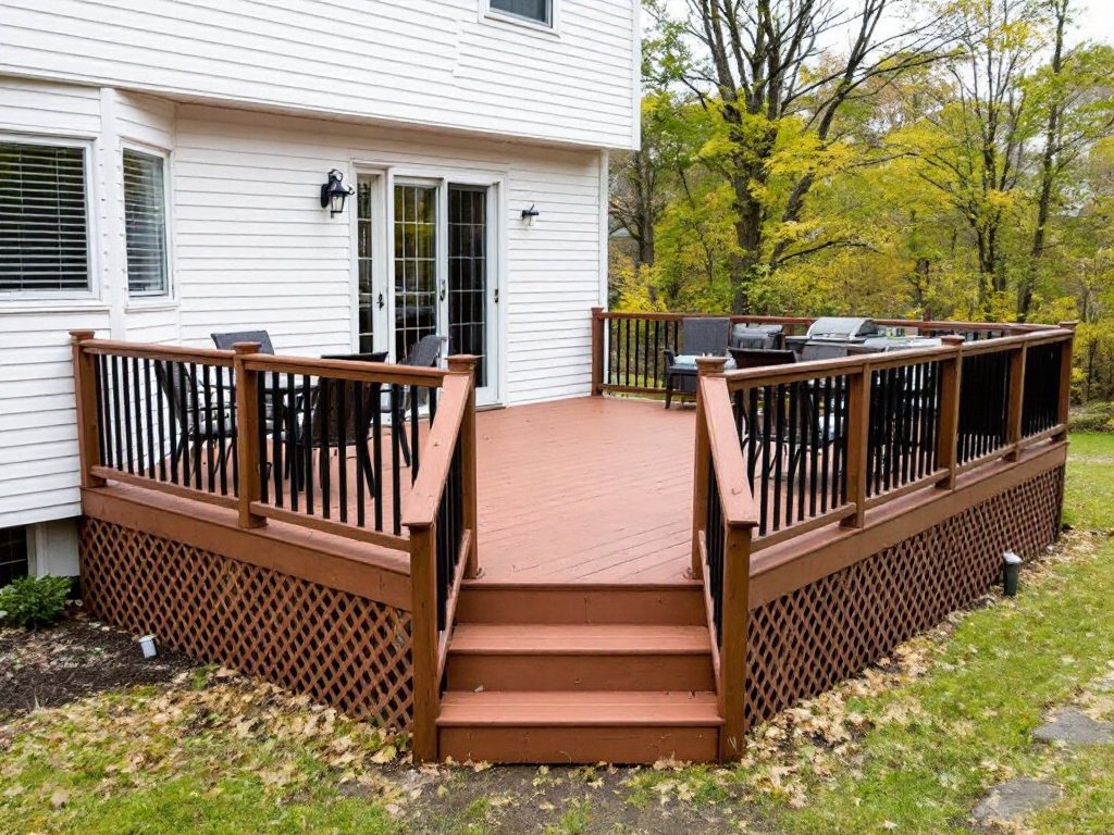 High-tech deck construction designed by professional contractors in Weston, MA, reflects modern and contemporary styles.