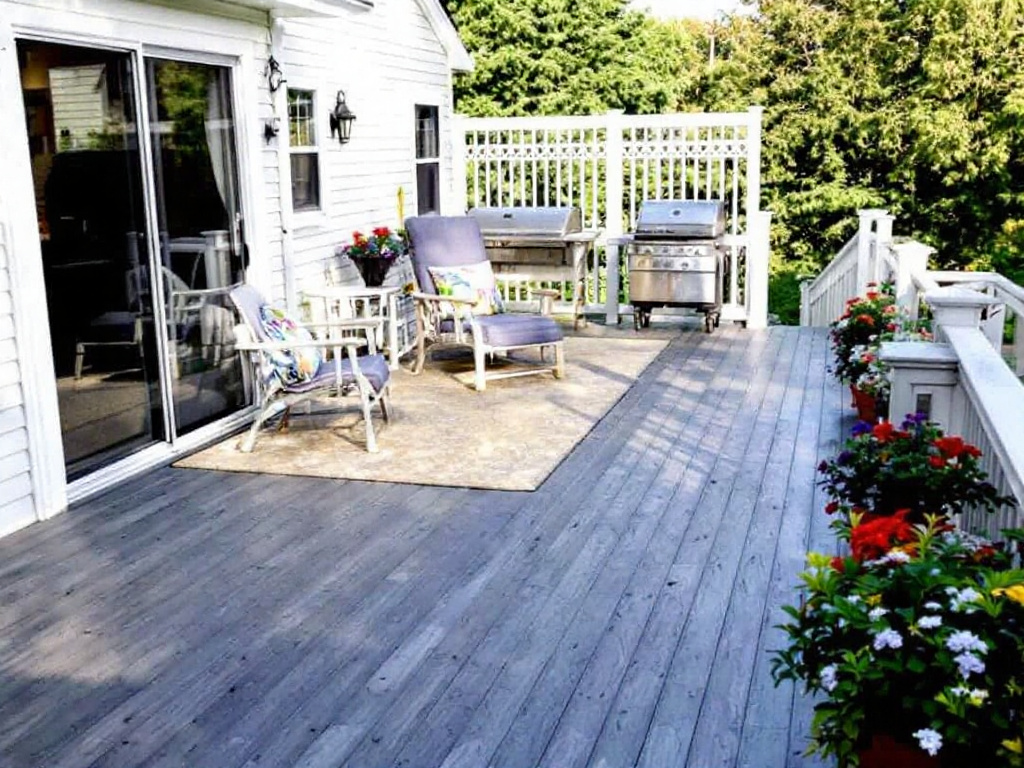 High quality modern deck installation set in the beautiful outdoors in Hopkinton, MA.