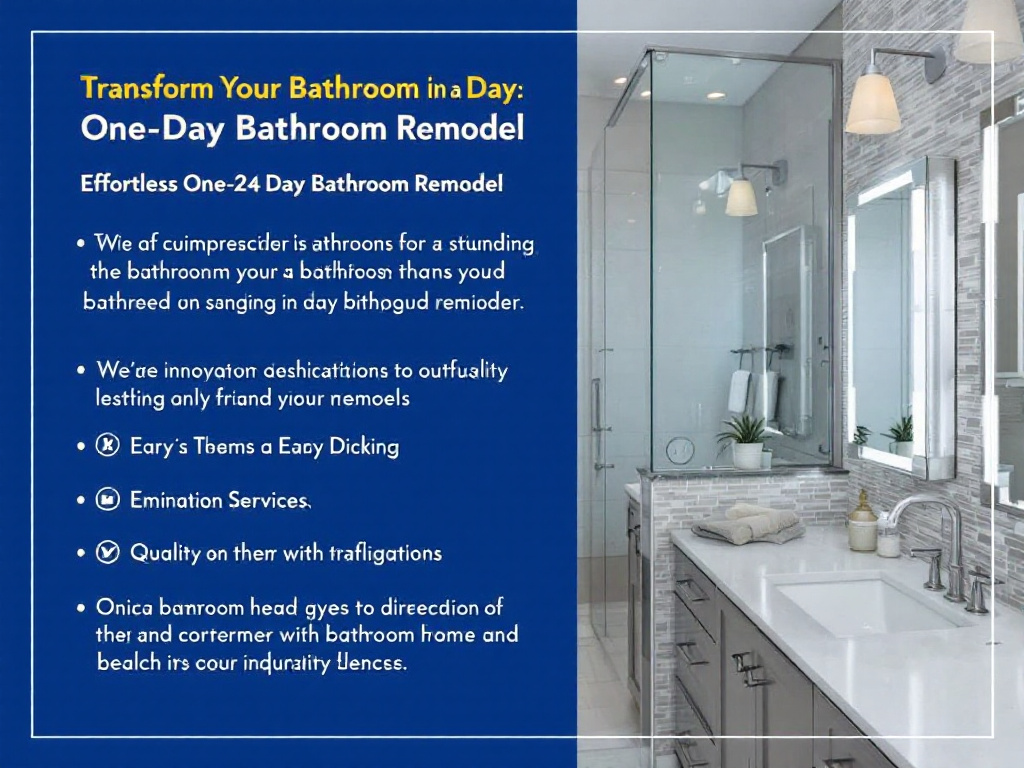 An image depicting the transformation during a one-day bathroom remodel.