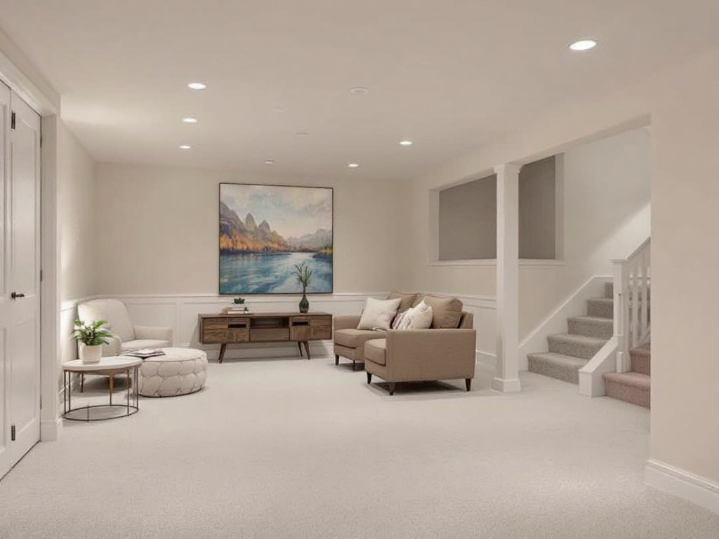 Professional basement remodelers in the process of transforming a basement into a luxurious living space near Boston.