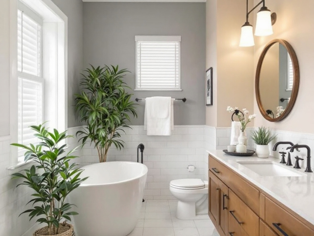 Professional painting contractors expertly changing the appearance of a bathroom with each paint stroke.