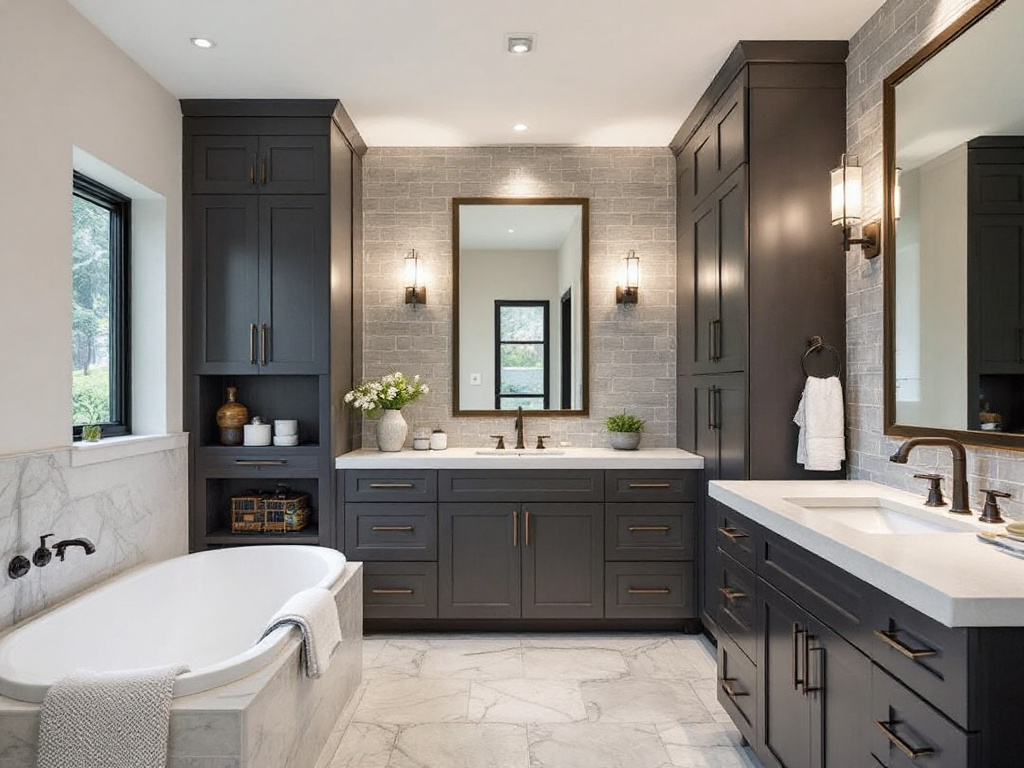 Elegant transformation of a modern dwelling space into a lavish, elevated bathroom with a contemporary touch.