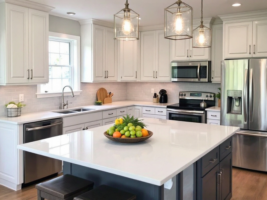 Alt Text: Sleek new contemporary kitchen redesign by top-notch contractors near Woburn MA.