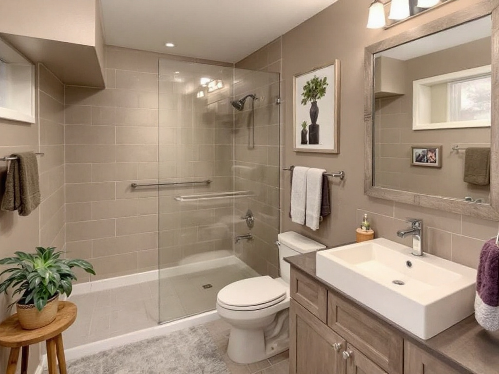 A newly transformed modern-contemporary basement living space in Medford