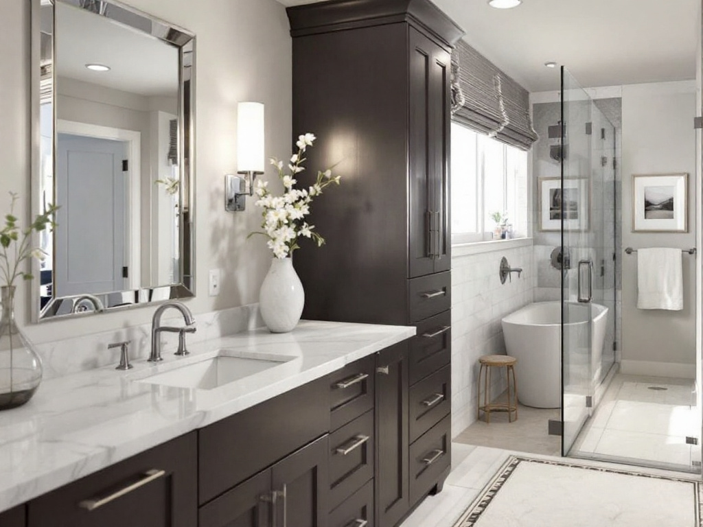 Professional remodeling contractors in Sudbury, MA unveiling a stunning bathroom renovation.
