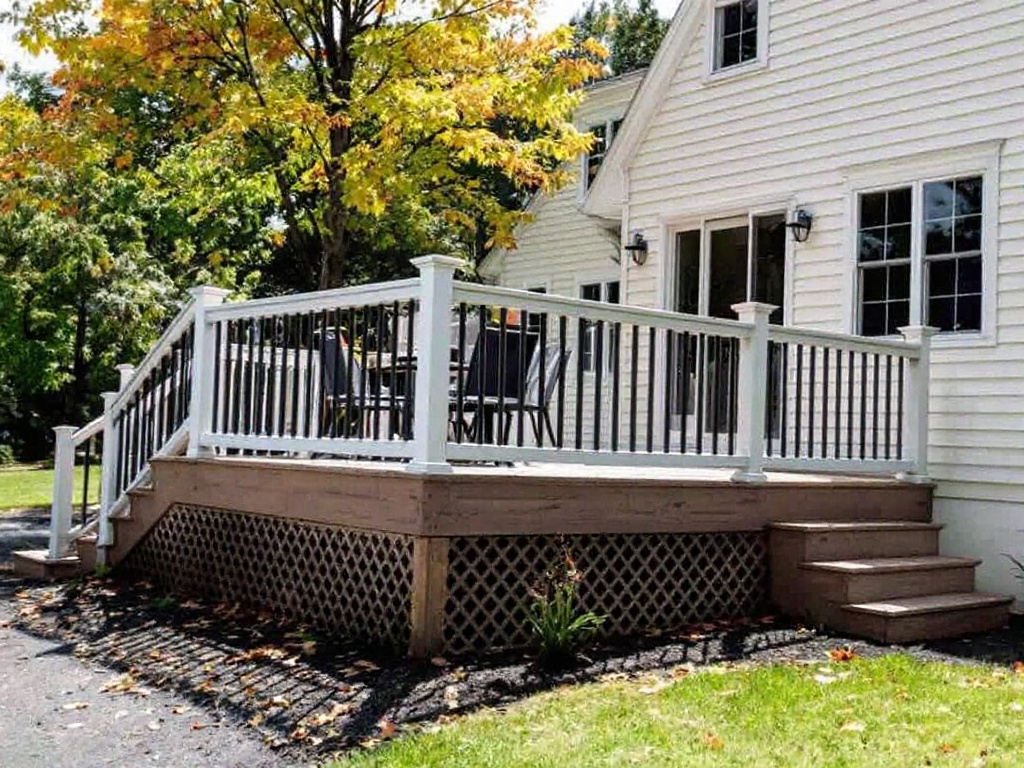 An image of an elegantly designed contemporary deck construction in Weston, MA.