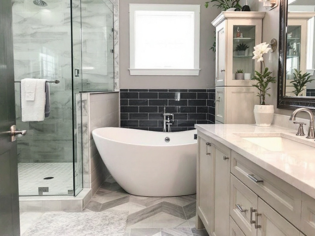 General contractor discussing bathroom remodel plans with a homeowner in Canton, MA.