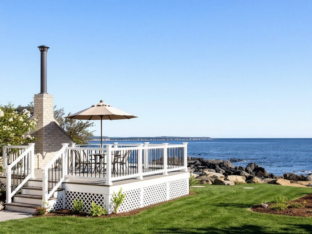 Alt Text: Newly installed modern designed deck transforming an outdoor space in Walpole, MA.