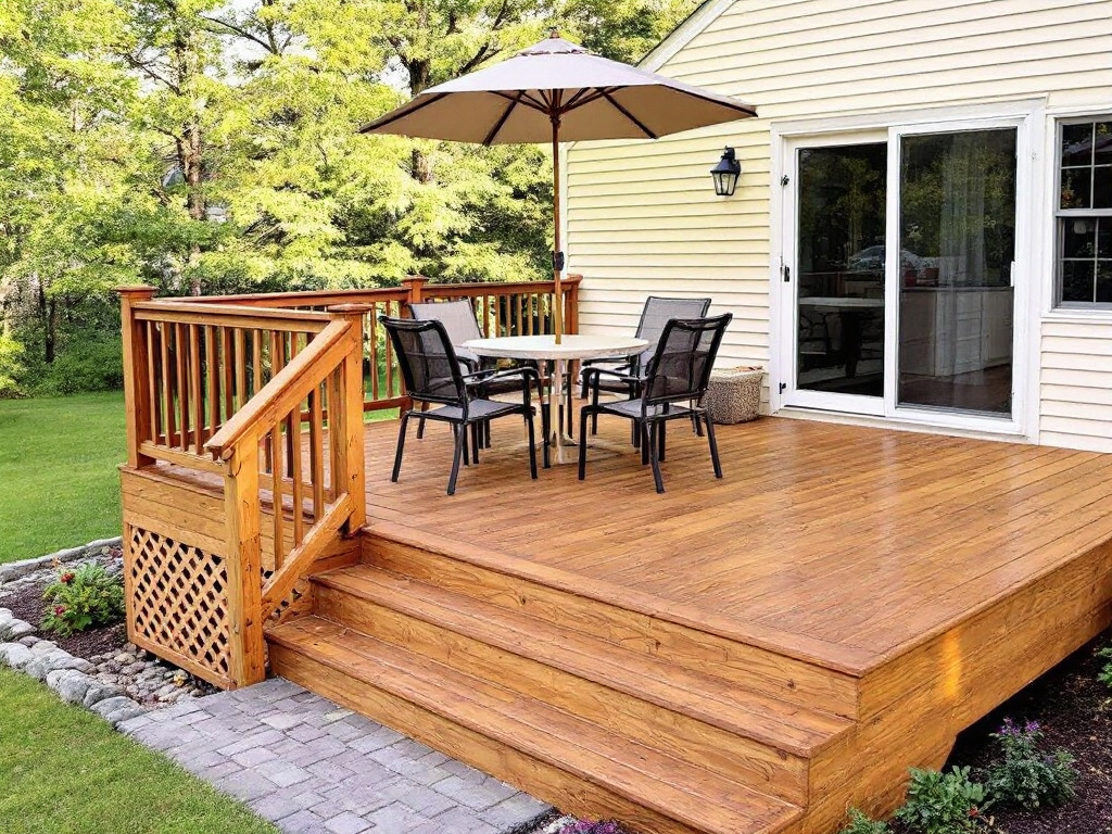 Professional deck installation transforming an outdoor space in Walpole, MA.