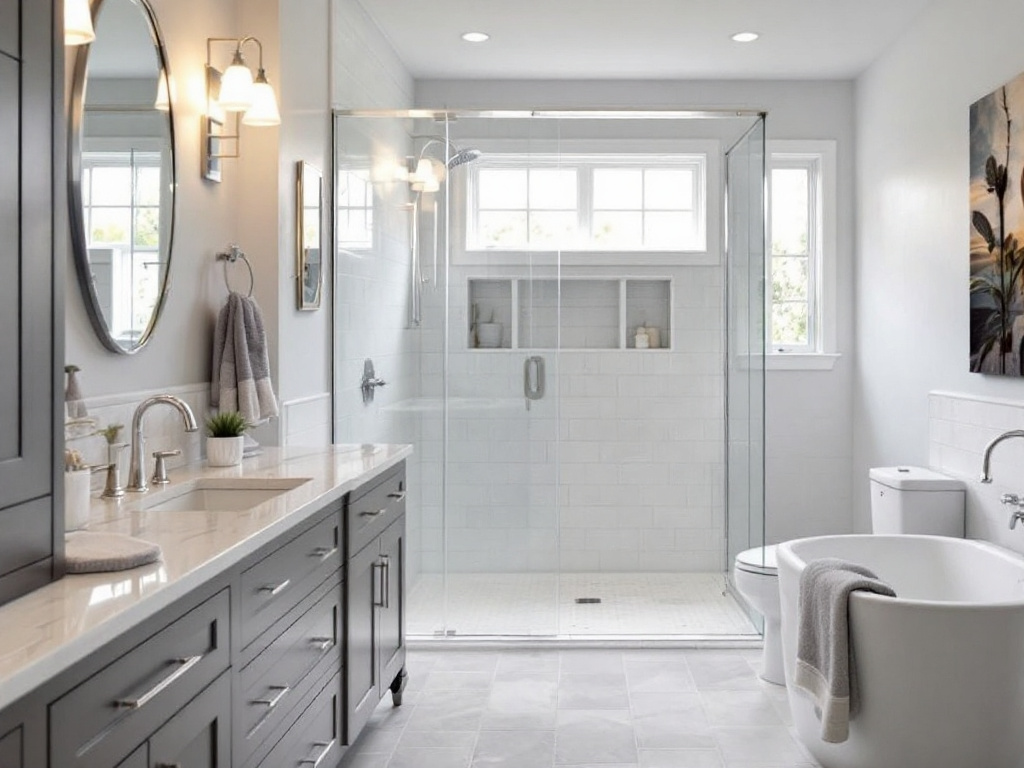 Expert bathroom contractors near Melrose, MA presenting a modern, contemporary bathroom remodel design.