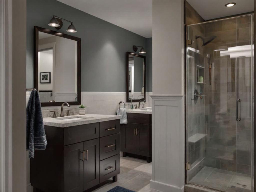 Professional basement contractors working diligently on a bathroom remodeling project in Ashland, MA.