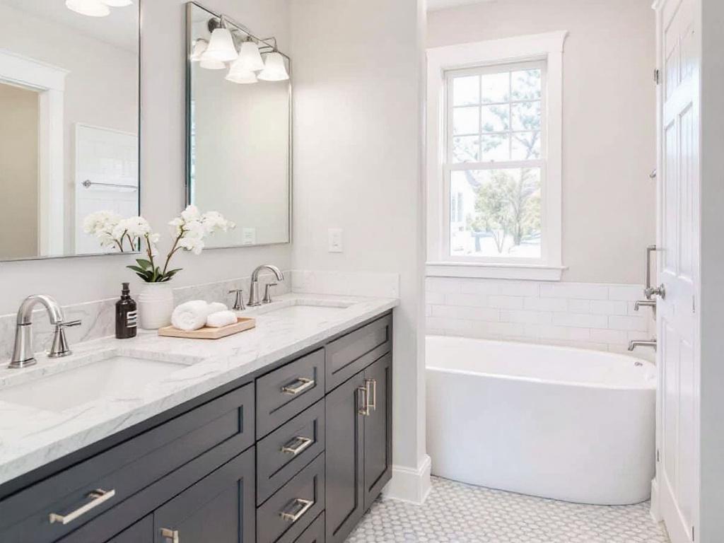 Expert bathroom contractors at work in Bedford, MA, enhancing a bathroom with a modern and contemporary design.