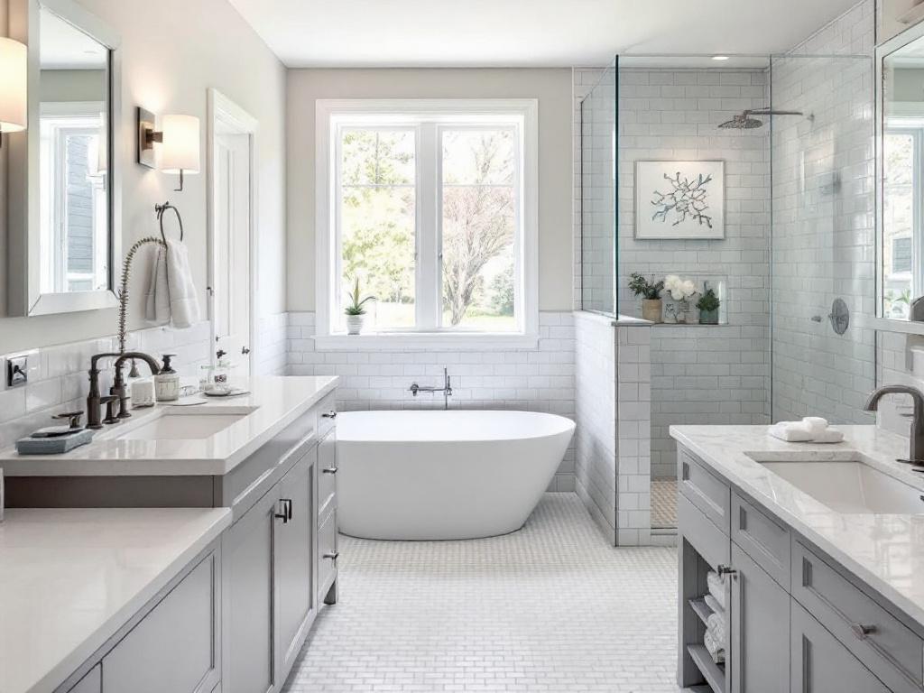 A modern, contemporary design bathroom after remodeling by expert tile installation contractors near Melrose, MA.