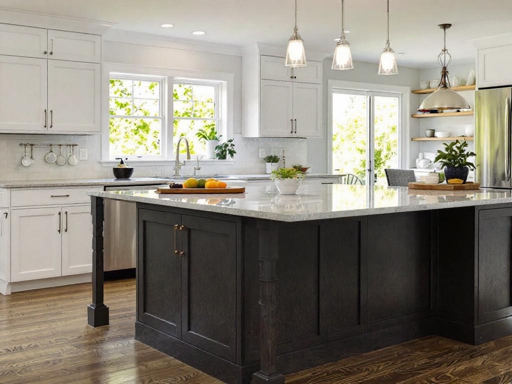 Modern, contemporary-designed kitchen after renovation by contractors near Bedford, MA.