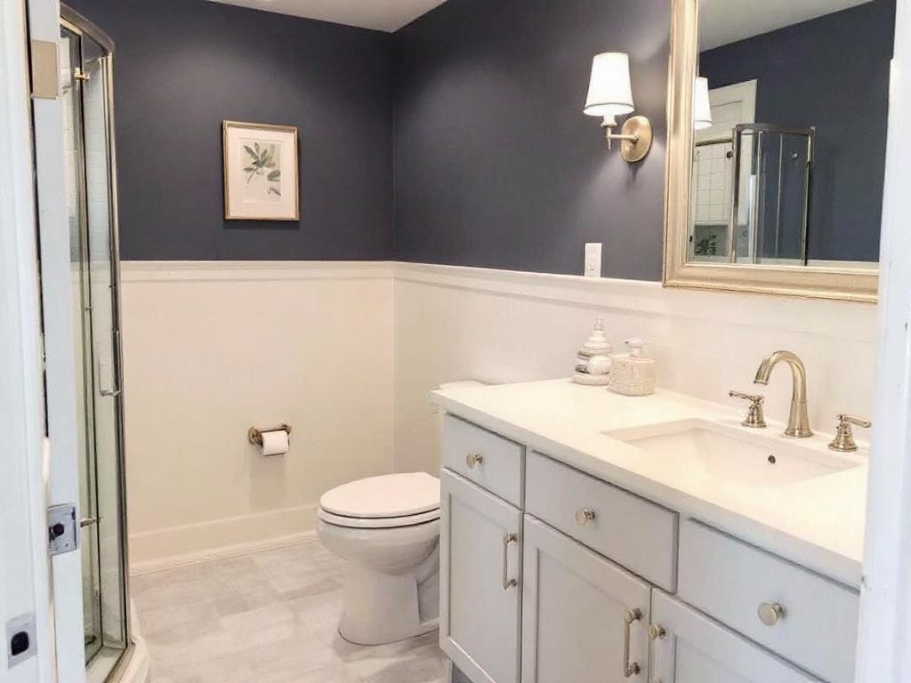 Modern, contemporary bathroom design transformation with fresh, artistic interior painting in Newton, MA.
