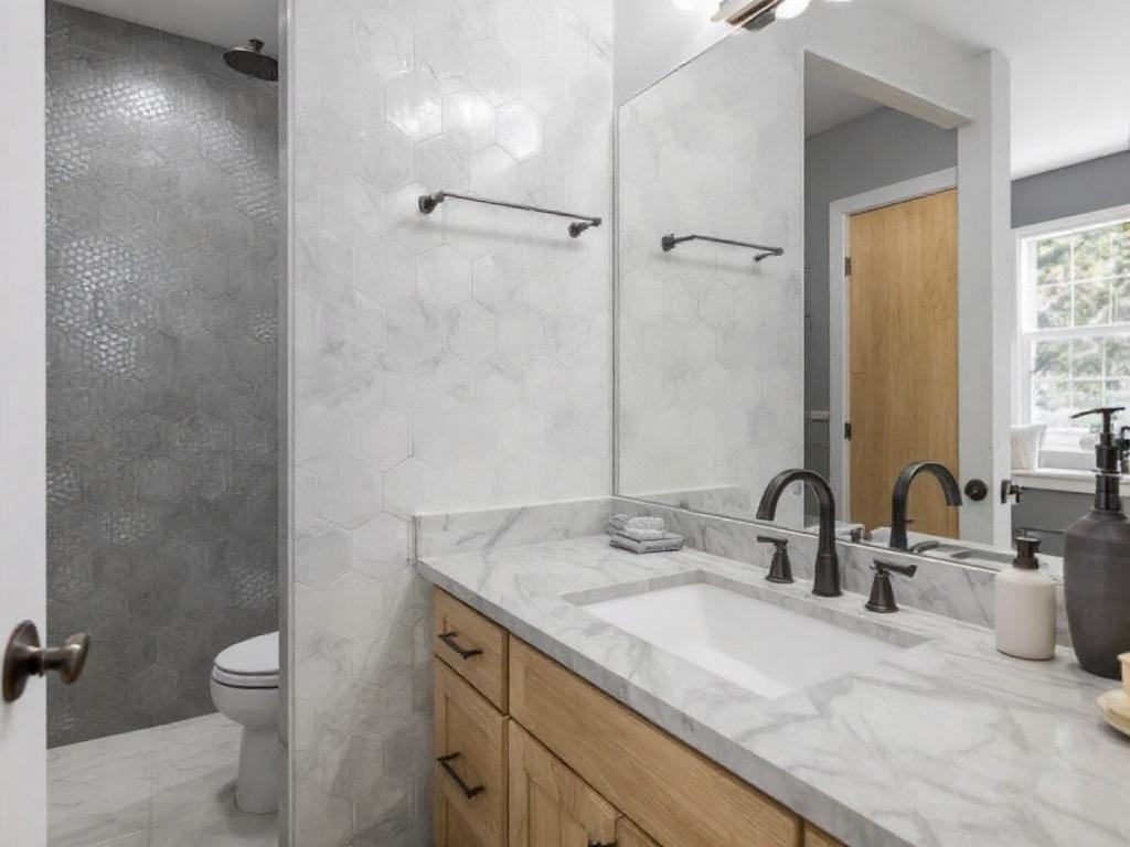 Skilled tile installers revamping a room with modern and contemporary-style tiles near Dover, Massachusetts.