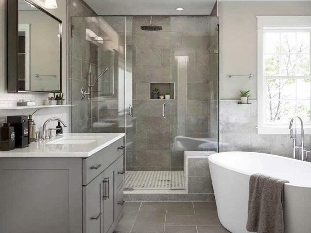 Professional tile installers working on a home improvement project in Dover, MA.