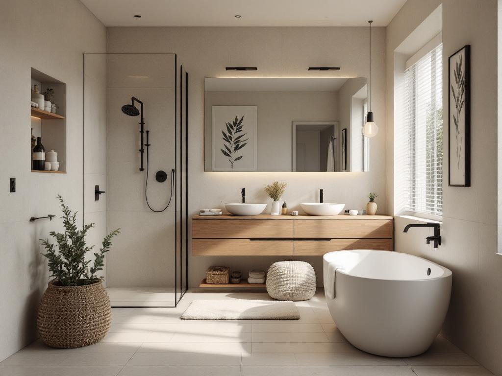 A pristine and modern bathroom featuring contemporary design elements as part of a total makeover.