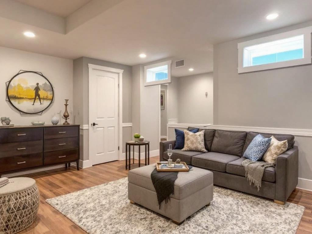 Sleek, modern basement redesign in Sudbury, Massachusetts by top local remodelers. 