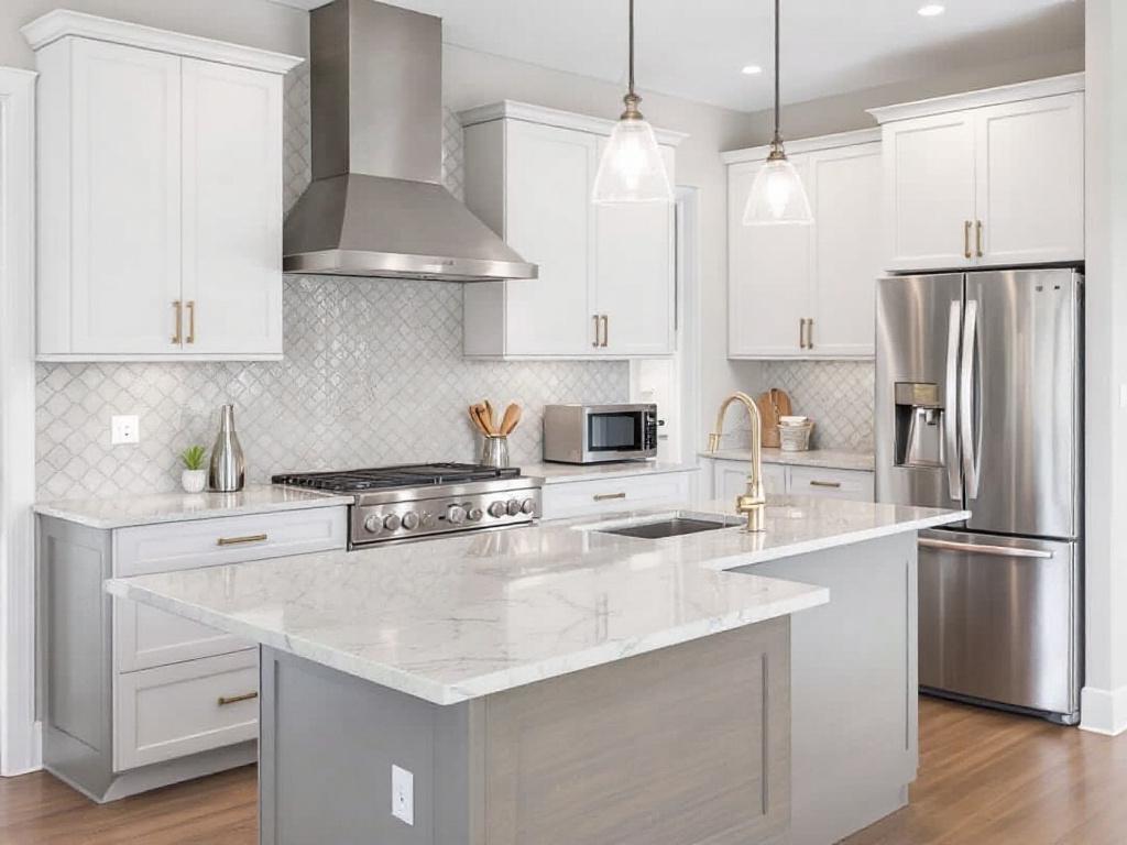Alternative text: Professional kitchen renovation contractors working on a modern, contemporary kitchen in Newton, MA.