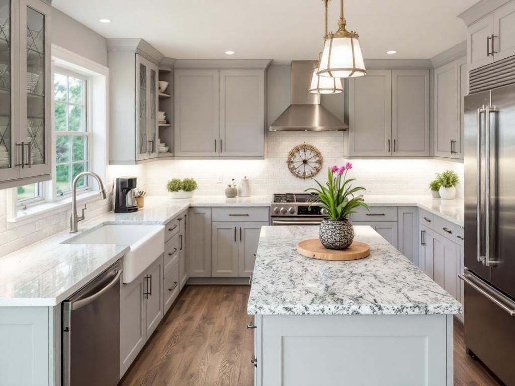 Modern kitchen renovation in Natick, MA with updated cabinets, countertops, and appliances.