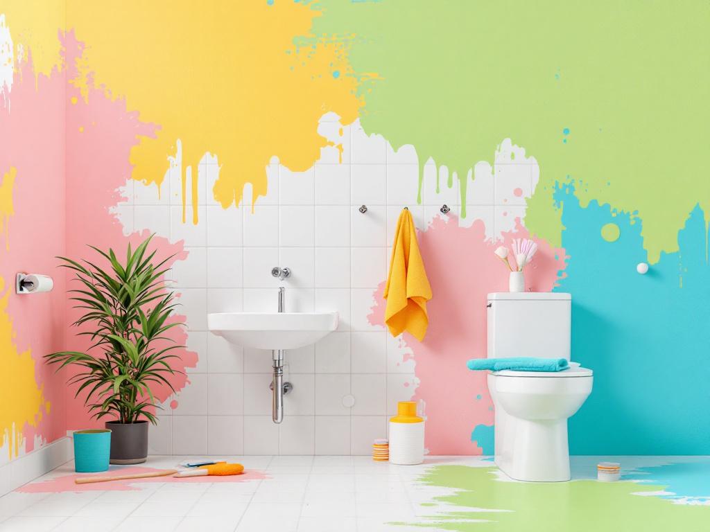 'Professional painting contractors at work on a modern, contemporary bathroom remodeling project.'