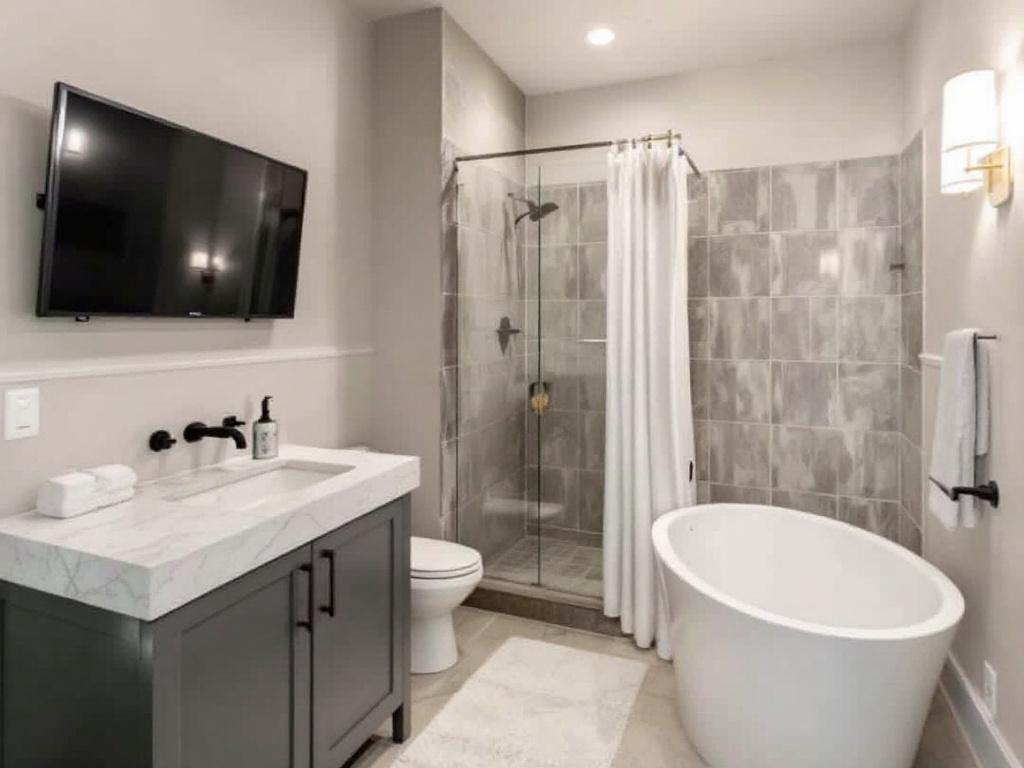 Image of a beautifully remodeled basement turned into a luxurious personal haven, accomplished by expert remodelers near Sharon.