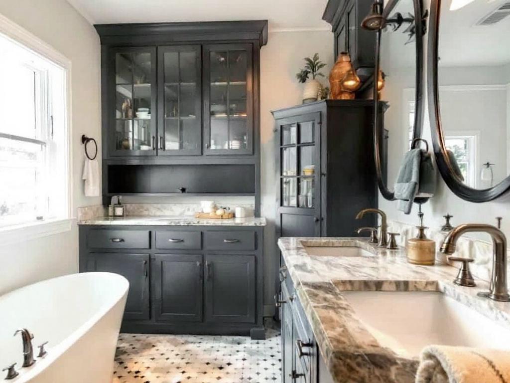 A professional bathroom contractor in Malden, MA inspecting the newly designed contemporary bathroom.