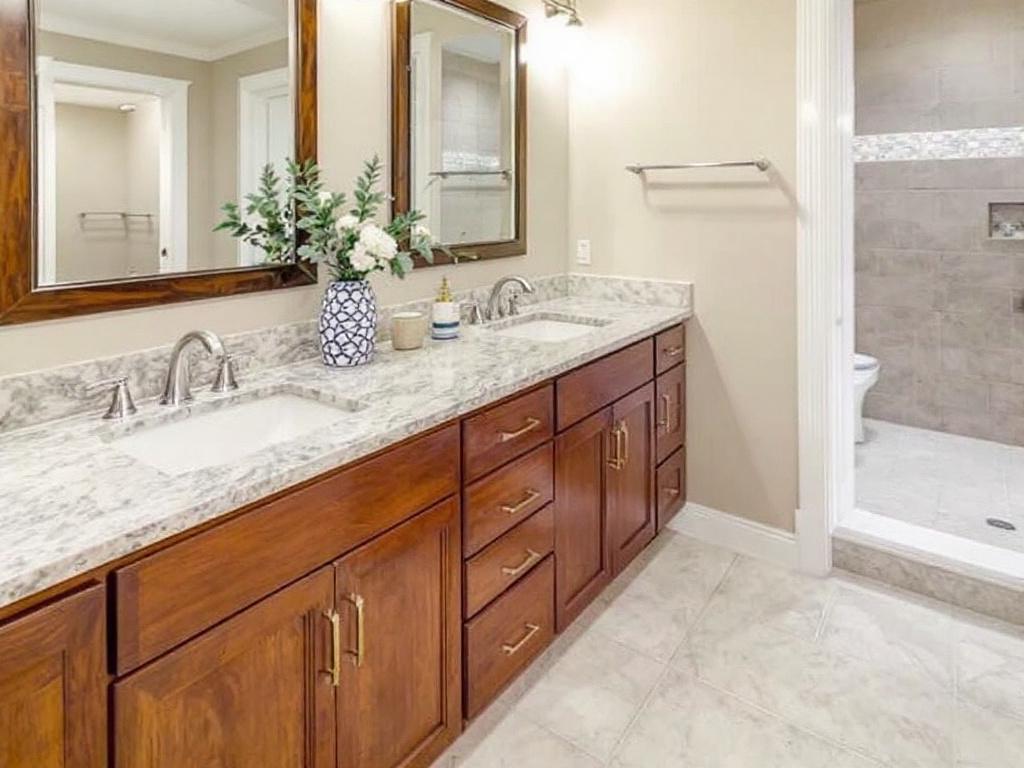 A professional looking at bathroom renovation options in Malden, MA.