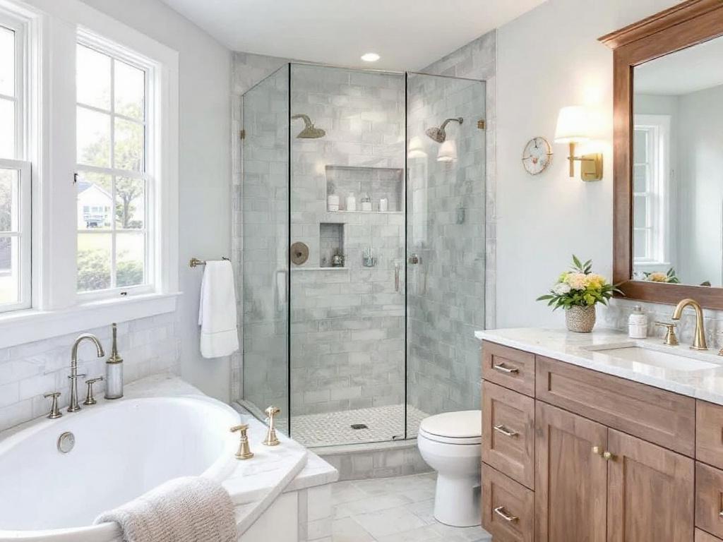 Alt text: Modern and contemporary-designed bathroom by dependable contractors near Norwood, MA.