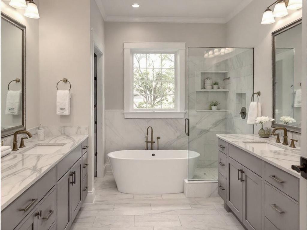A contemporary designed bathroom remodel showcasing excellence by general construction contractors in Norwood, MA.